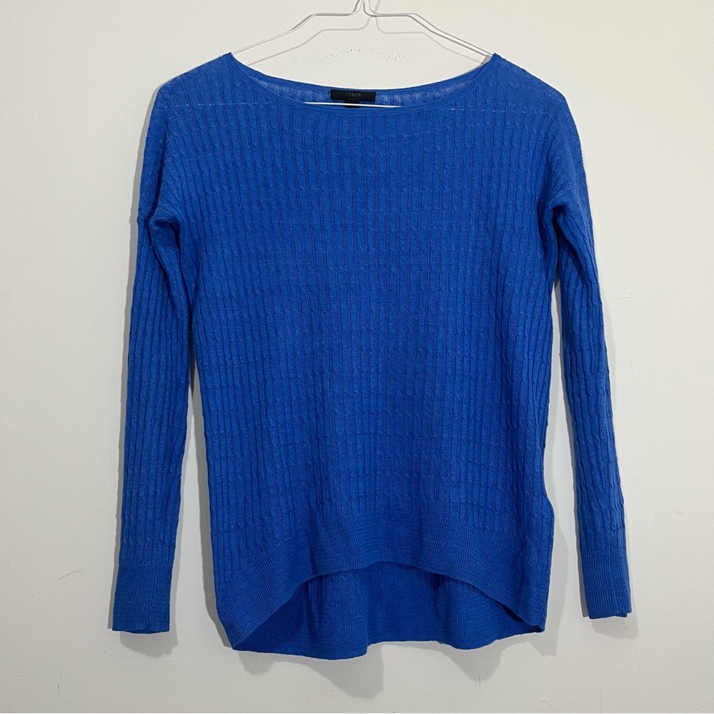 J. Crew 100% Linen Cable Open Knit Sweater XXS Royal Blue Lightweight Preppy